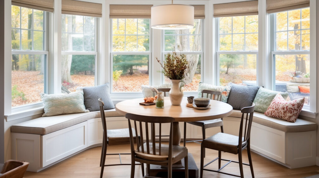Kitchen nook with a bay window providing natural light