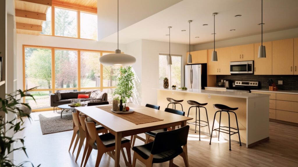 Kitchen table in an open floor plan setting 