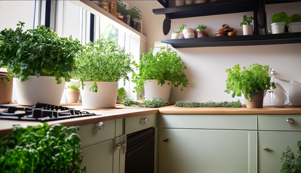 Kitchen with a fresh indoor herb garden for a unique touch
