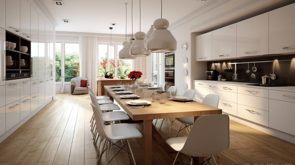 Large kitchen table in a spacious kitchen