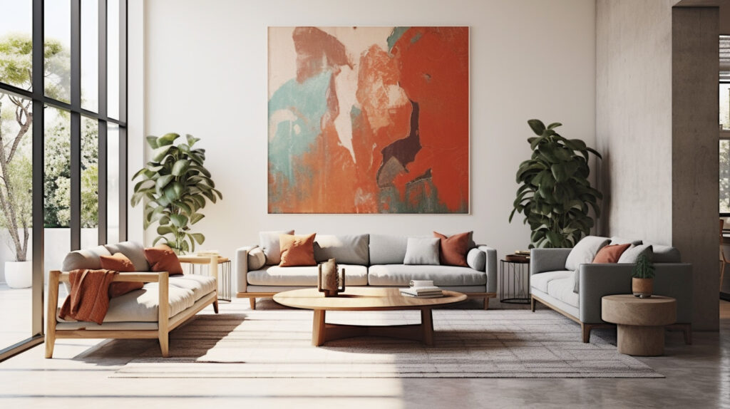 Living room with a large wall art