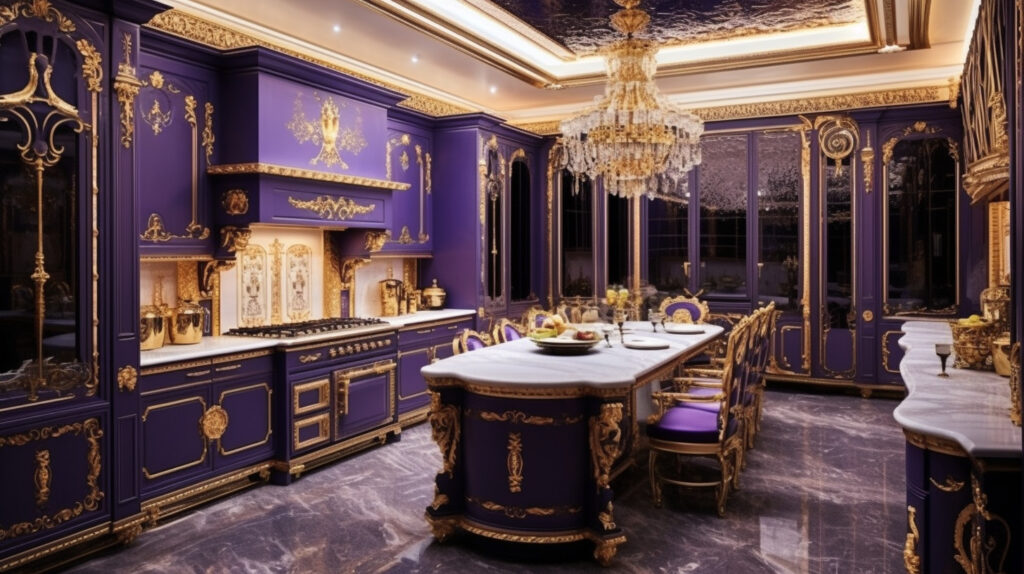Luxurious purple and gold kitchen for a unique and opulent design