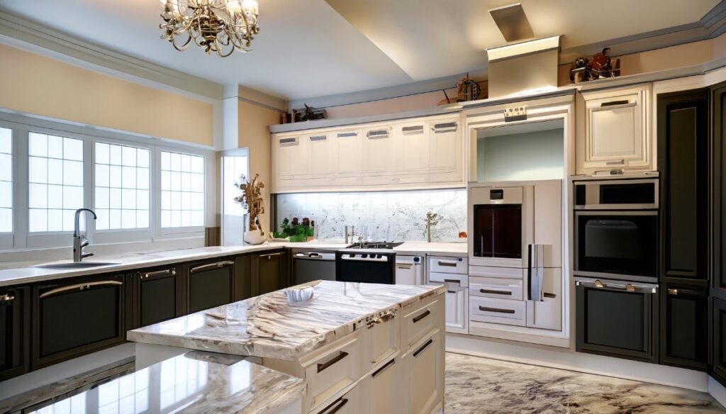 Luxury kitchen project featuring high-end appliances and marble countertops