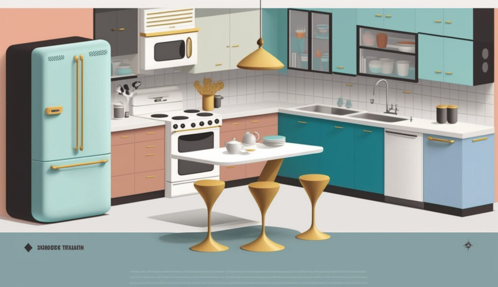 Mid-century modern kitchen designs through the years, showcasing the evolution of the style and its iconic features 