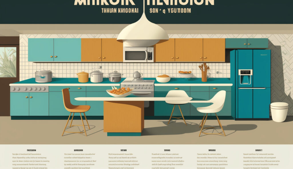 Mid-century modern kitchen designs through the years, showcasing the evolution of the style and its iconic features 