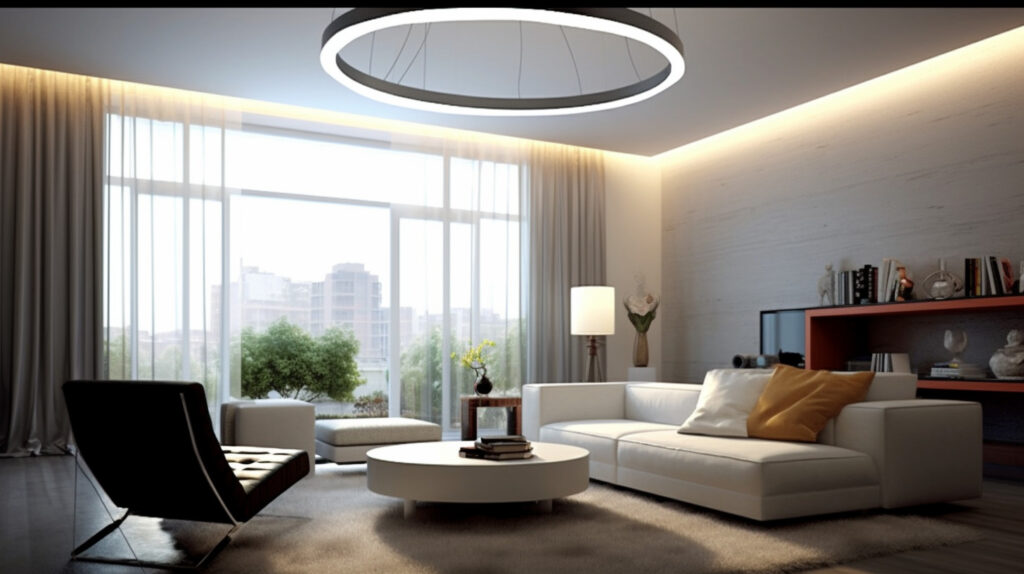 Đèn chùm phòng khách tối giản tuyệt vời trong một không gian đơn giản, hiện đại