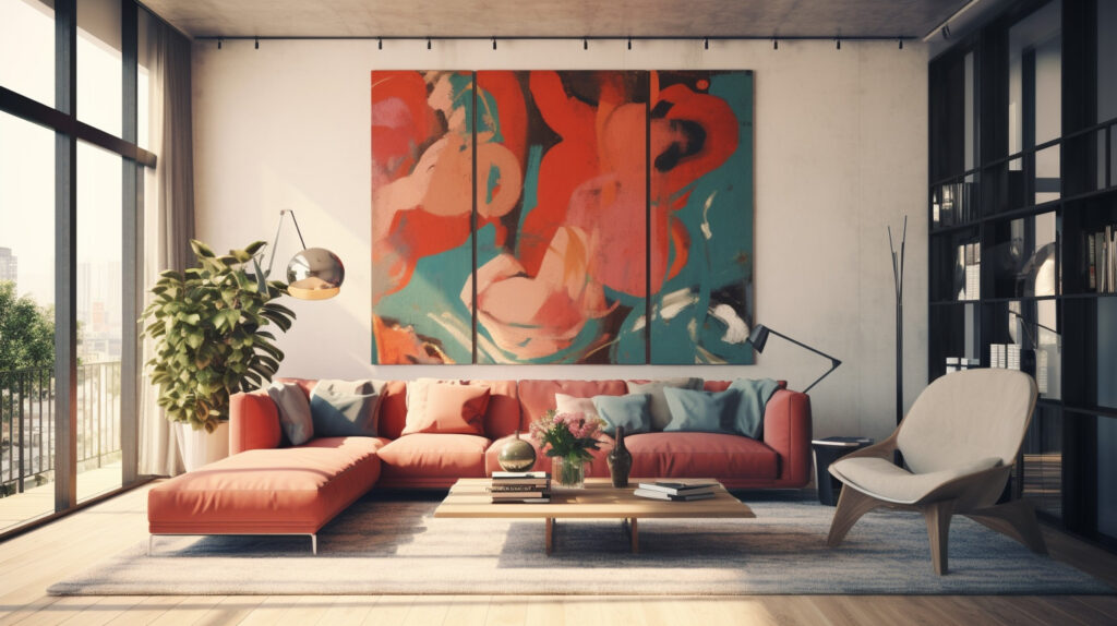 Modern living room with a large wall art 