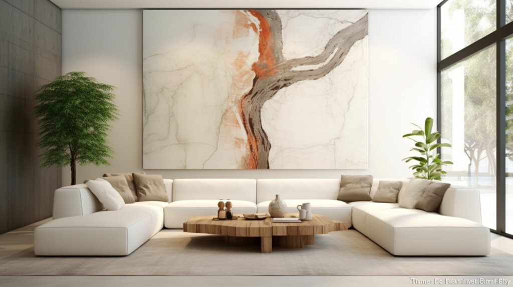 Pure white room with a large wall art creating depth 