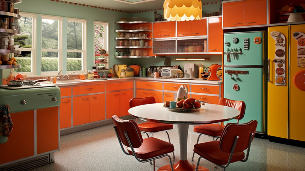 Retro kitchen design embracing the funky and eclectic style of the 1970s