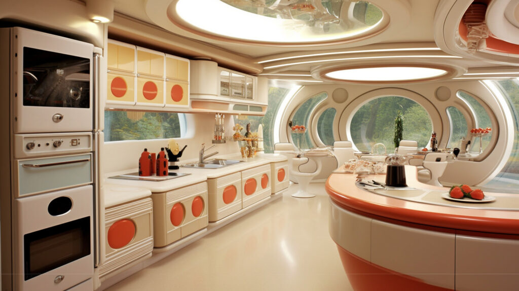 Retro kitchen design with a space-age chic influence from the 1960s 