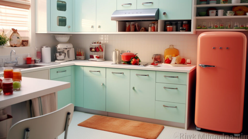 Retro kitchen showcasing a vintage-inspired retro refrigerator as a statement piece 