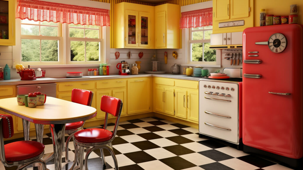 Retro kitchen with a classic checkerboard backsplash design 