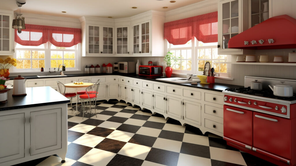 Retro kitchen with a classic checkerboard backsplash design 