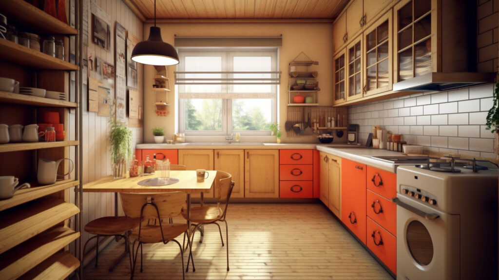Retro kitchen with wood-paneled elements for a warm and inviting feel