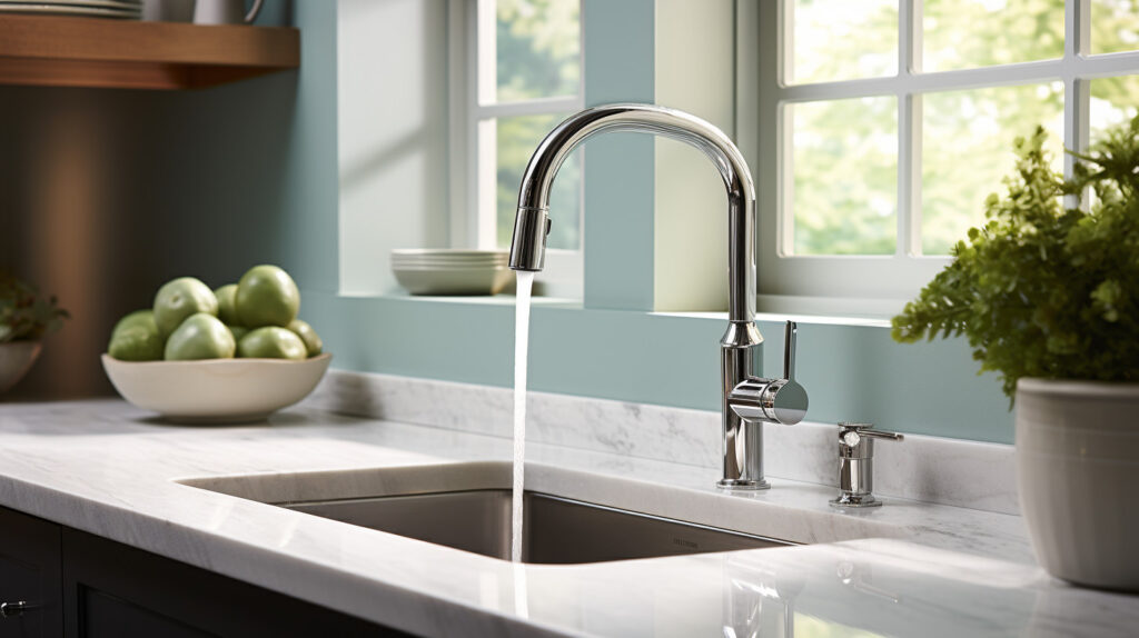Separate handles for hot and cold water, allowing efficient multitasking in the kitchen