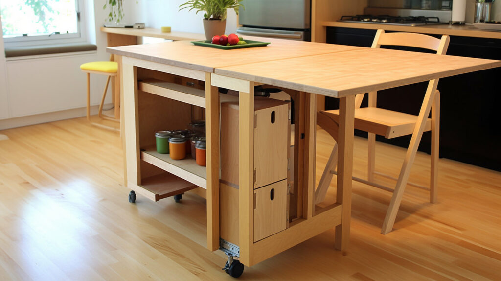 Space efficiency of a folding kitchen table 