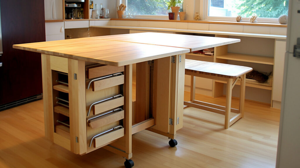 Space efficiency of a folding kitchen table 