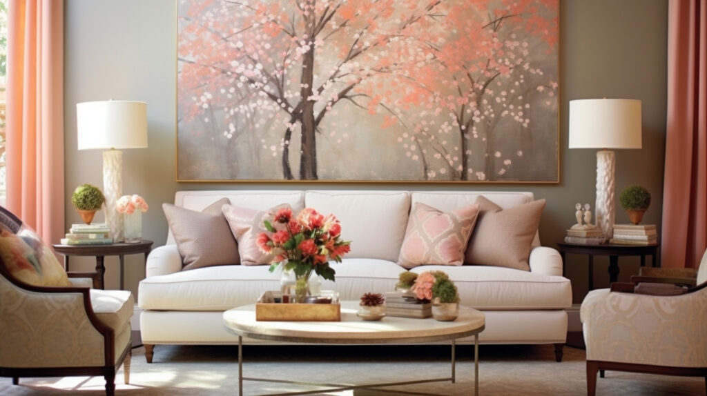 Traditional living room with a large wall art 