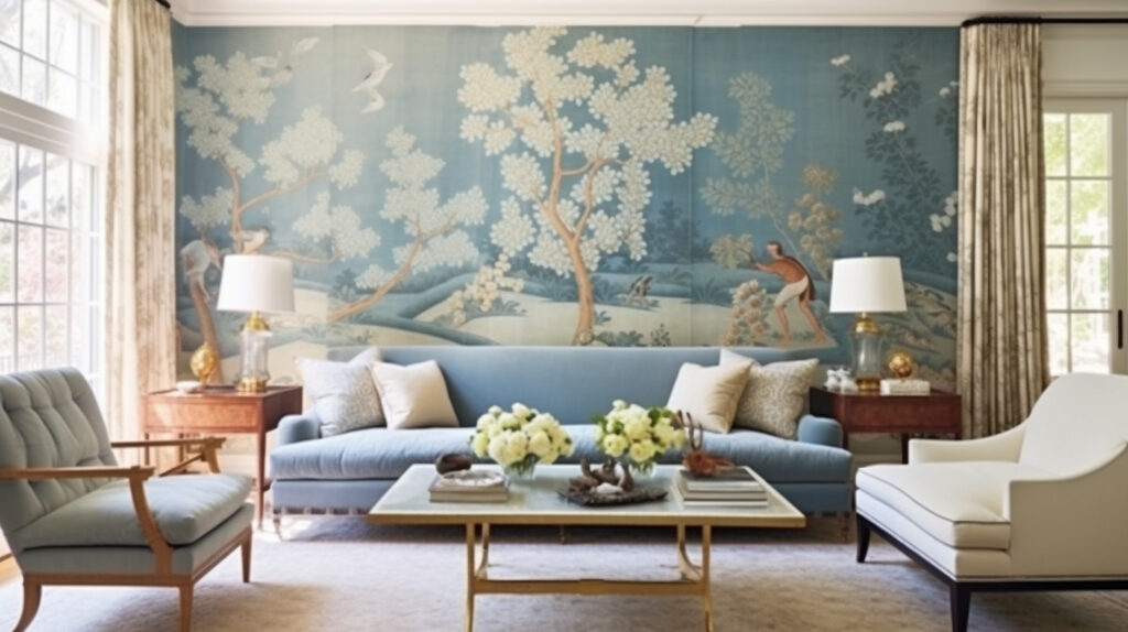Traditional living room with a large wall art 