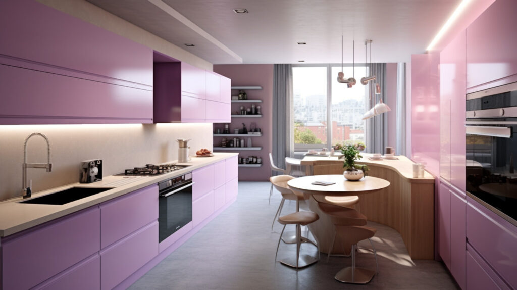 Two kitchens incorporating purple in subtle and bold ways for unique designs