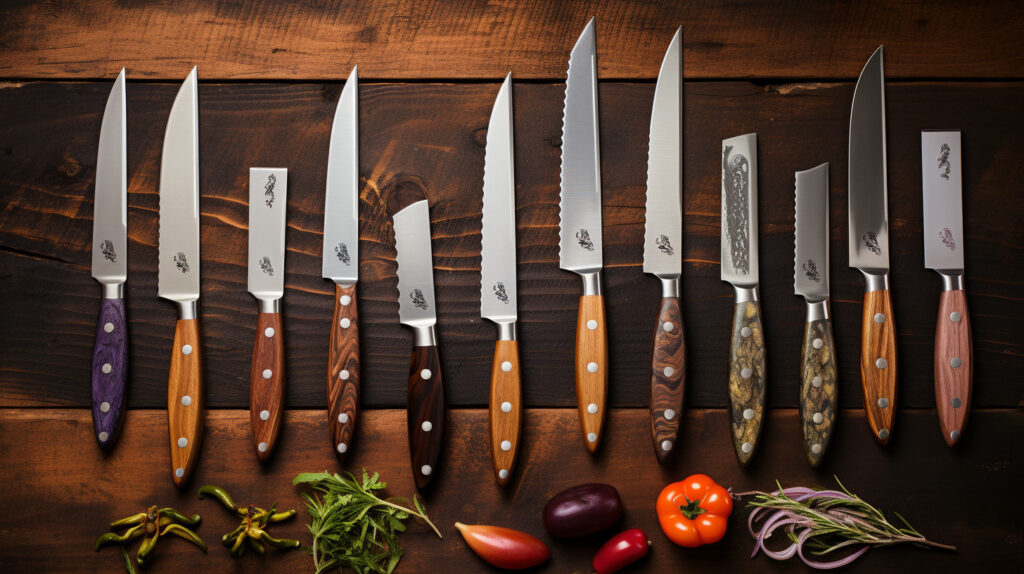 Variety of kitchen knives showcasing their specific purposes in food preparation