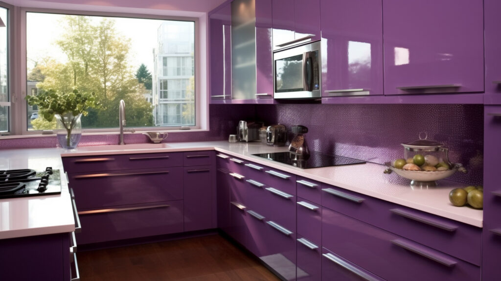 Various styles of purple kitchens showcasing unique design ideas
