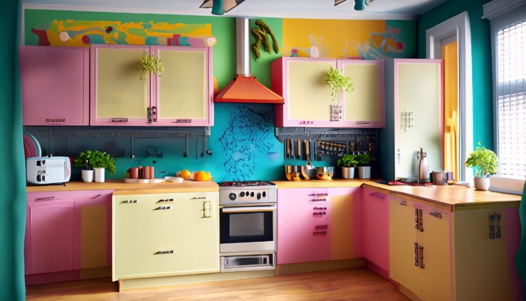 Vibrant kitchen with a delightful mix of colors for a unique and cheerful atmosphere