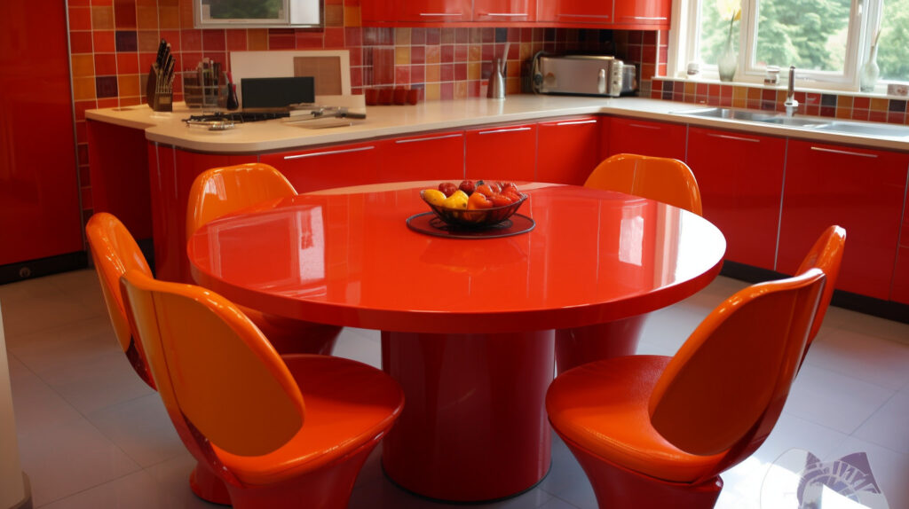 Vibrant red and orange kitchen tables
