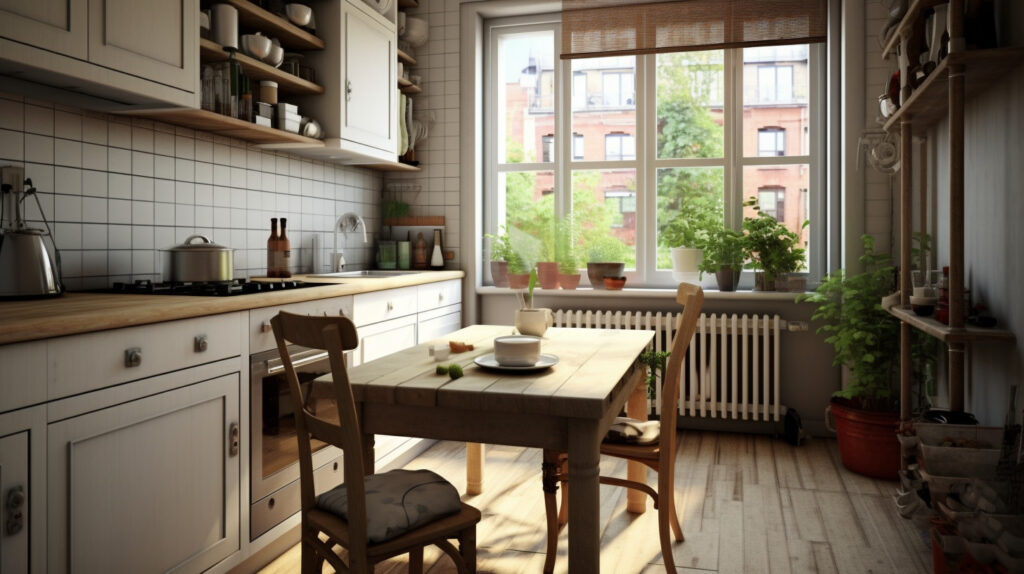 Well-placed kitchen table in a small kitchen